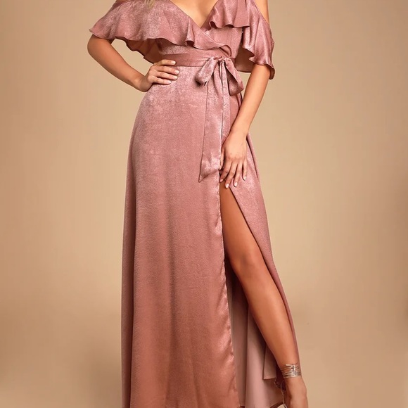 Lulu’s Moriah Rose Satin Wrap Maxi Dress - Picture 8 of 8